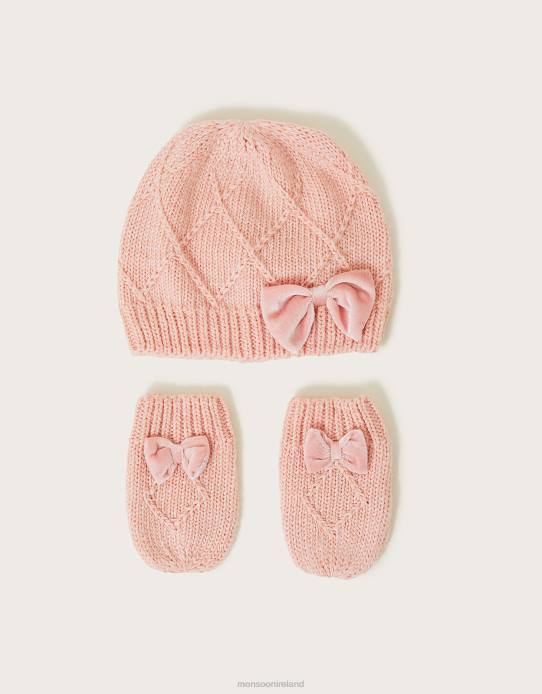 Monsoon Children Baby Hat and Mittens Set in Recycled Polyester 2Z2N2821 Accessory Pink