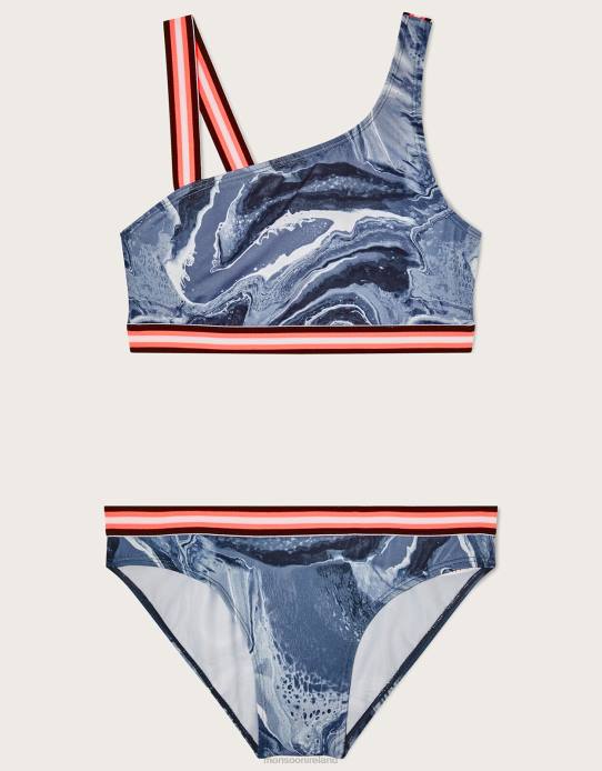 Monsoon Girl Marble One-Shoulder Bikini Set 2Z2N1864 Clothing Black
