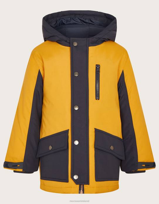 Monsoon Boy Contrast Hooded Parka Coat 2Z2N2222 Clothing Yellow (Mustard)