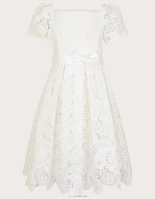 Monsoon Children Guipure Lace Square Neck Dress 2Z2N2766 Clothing Ivory