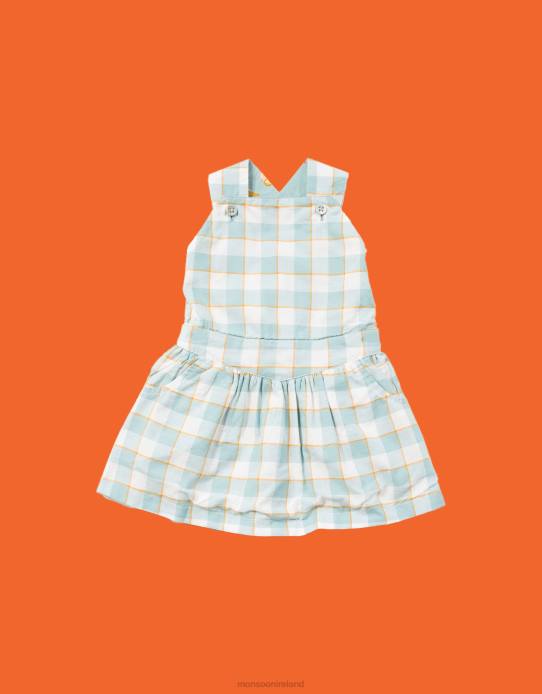 Monsoon Children Little Green Radicals Check Print Pinafore Dress 2Z2N1923 Clothing Blue (Pale Blue)