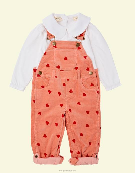 Monsoon Children Dotty Dungarees Heart Print Dungarees 2Z2N1780 Clothing Pink