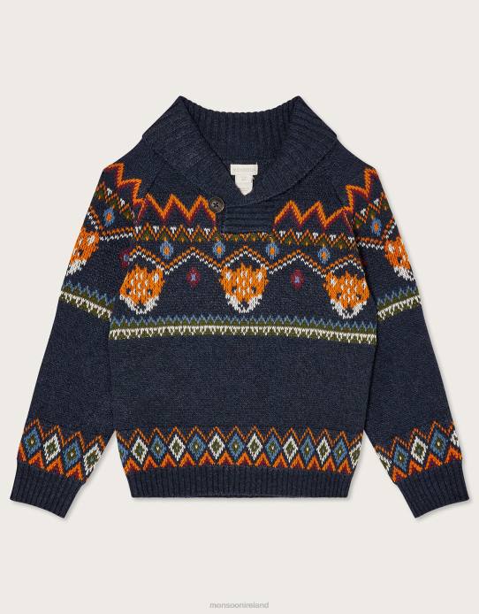 Monsoon Boy Fox Intarsia Knit Jumper 2Z2N2219 Clothing Blue (Navy)
