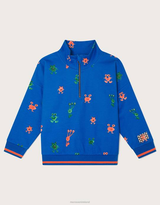 Monsoon Boy Half Zip Monster Pullover Jumper 2Z2N2196 Clothing Blue