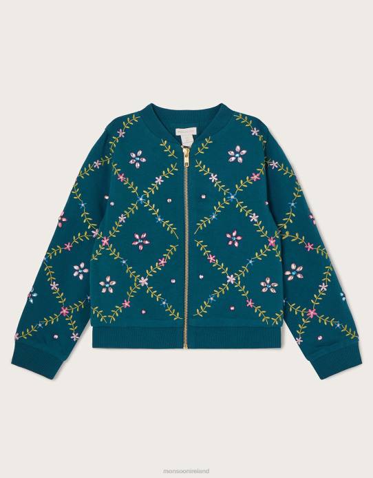 Monsoon Girl Jewel Embellished Bomber Jacket 2Z2N1603 Clothing Teal