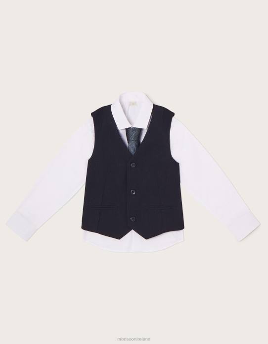 Monsoon Boy Callum 3 Piece Waistcoat and Shirt Set 2Z2N2265 Clothing Blue (Navy)