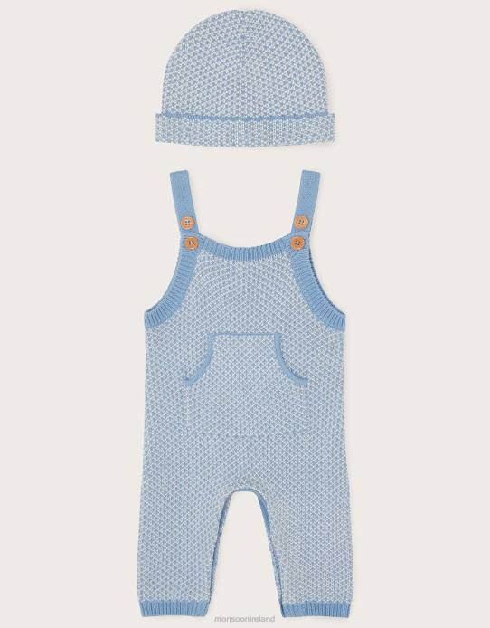 Monsoon Children Mixed Knit Dungaree and Beanie Set 2Z2N2234 Clothing Blue
