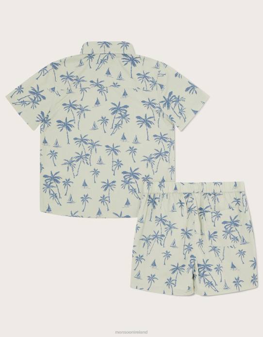 Monsoon Boy Palm Print Poplin Shirt and Shorts Set 2Z2N2755 Clothing Green