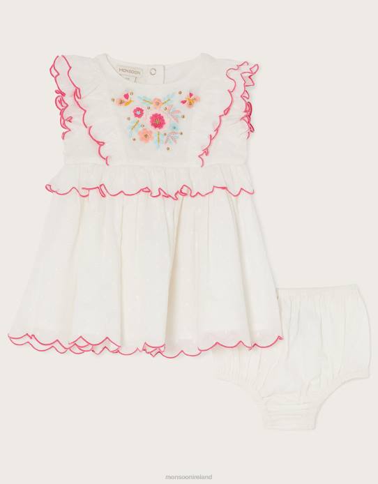 Monsoon Children Newborn Embroidered Dress and Briefs Set 2Z2N2163 Clothing Ivory