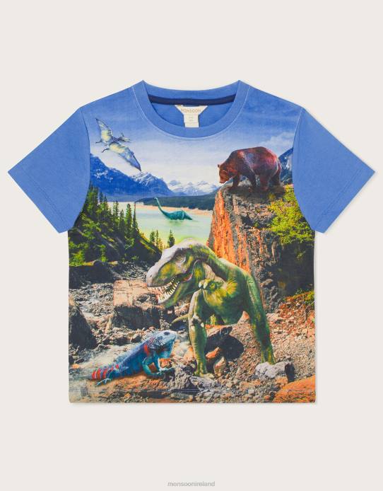 Monsoon Boy Digital Print Dinosaur Scene T-Shirt 2Z2N2271 Clothing Blue
