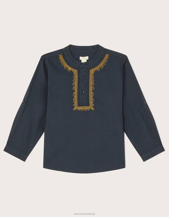 Monsoon Boy Kurta Embroidered Longline Shirt 2Z2N2290 Clothing Blue (Navy)