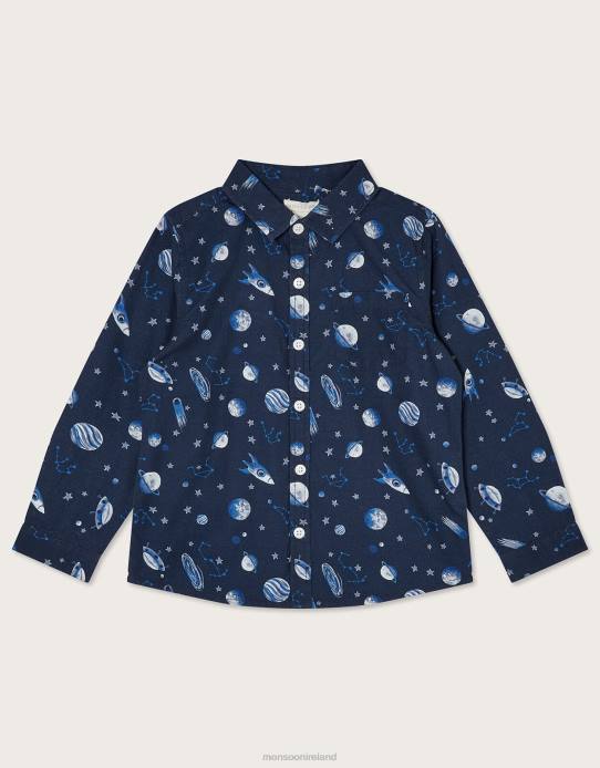 Monsoon Boy Space Print Shirt 2Z2N2228 Clothing Blue (Navy)