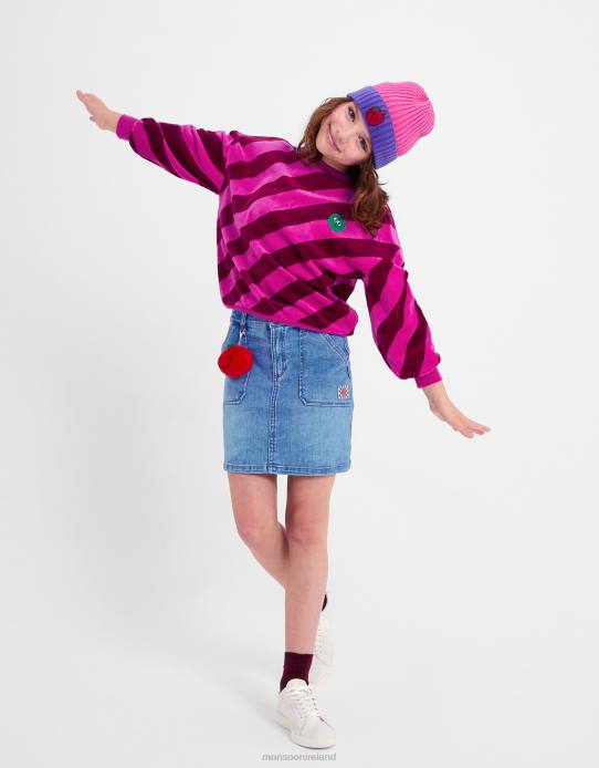 Monsoon Children Diagonal Stripe Velour Top 2Z2N1702 Clothing Pink