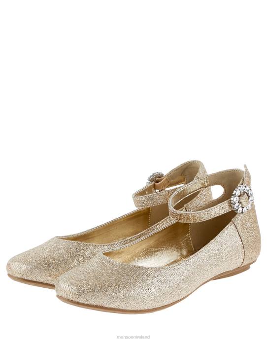 Monsoon Girl Embellished Buckle Metallic Ballerina Flats 2Z2N2351 Footwear Gold