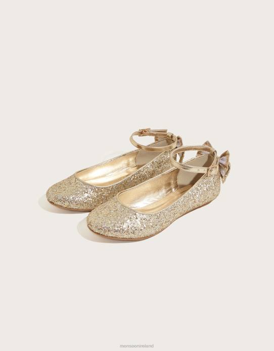 Monsoon Girl Glitter Bow Ballerina Flats 2Z2N2386 Footwear Gold