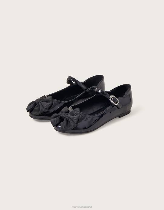 Monsoon Girl Jessica Patent Bow Ballerina Flats 2Z2N2294 Footwear Black
