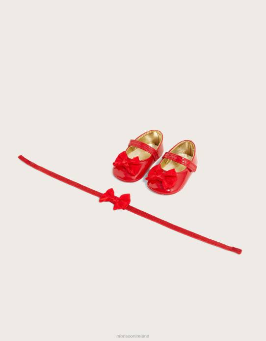 Monsoon Children Patent Bow Booties with Bando 2Z2N2398 Footwear Red