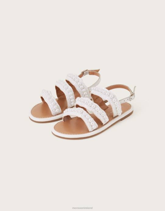 Monsoon Children Leather Pearl Embellished Sandals 2Z2N2757 Footwear Ivory