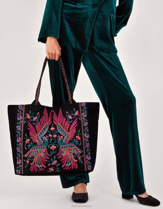 Monsoon Women Beatrice Bird Embroidered Velvet Tote Bag 2Z2N1198 Accessory Fashion