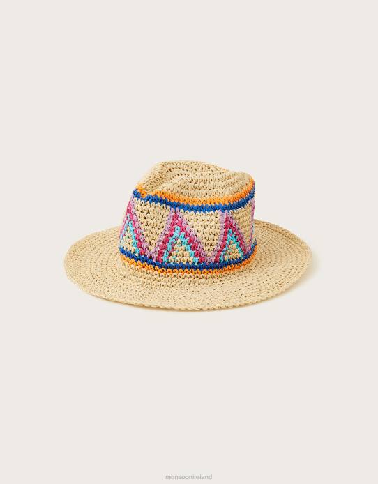 Monsoon Women Macrame Detail Fedora Hat 2Z2N1234 Accessory Graceful
