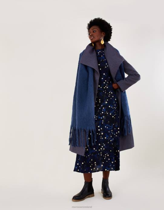 Monsoon Women Brushed Blanket Scarf in Recycled Polyester 2Z2N1383 Accessory Blue (Navy)