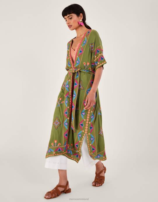 Monsoon Women Embroidered Kimono in LENZING ECOVERO 2Z2N731 Clothing Green