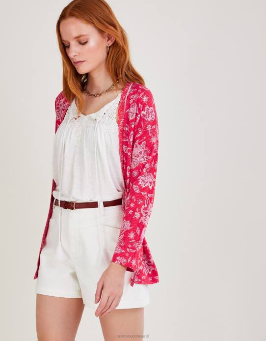 Monsoon Women Linen Floral Scale Printed Cover Up 2Z2N1109 Clothing Orange