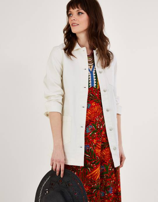 Monsoon Women Mindy Longline Denim Jacket 2Z2N260 Clothing Natural (Ecru)