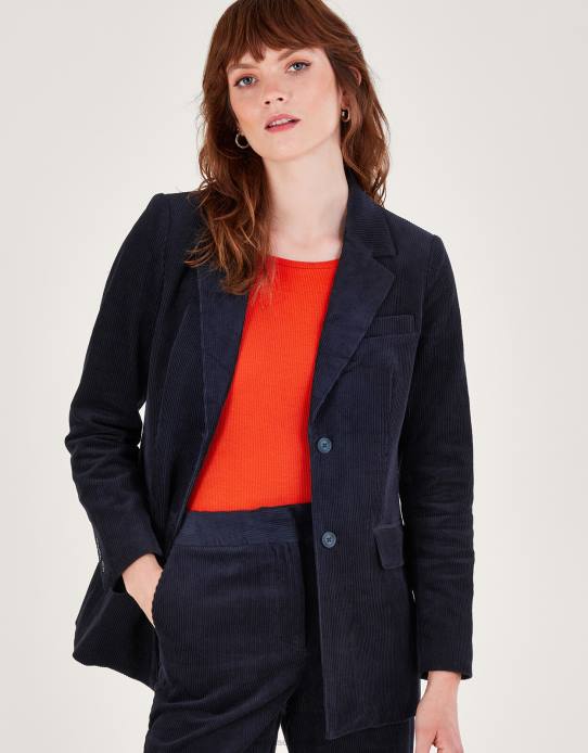 Monsoon Women Cord Blazer Suit Jacket 2Z2N91 Clothing Blue (Midnight)