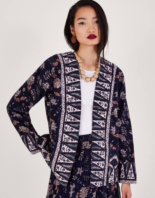 Monsoon Women Edge to Edge Print Jacket 2Z2N170 Clothing Blue (Navy)