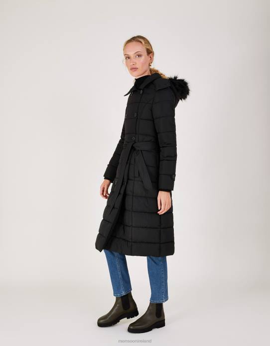 Monsoon Women Roxy Padded Belted Coat with Recycled Polyester 2Z2N765 Clothing Black