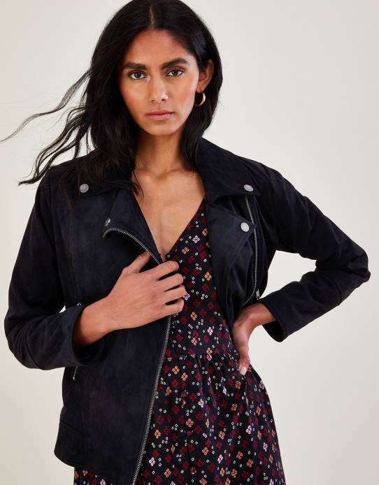 Monsoon Women Stacy-Ann Suedette Biker Jacker 2Z2N1094 Clothing Black