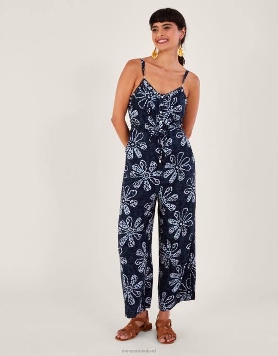 Monsoon Women Batik Dye Flower Jumpsuit 2Z2N172 Clothing Blue (Navy)