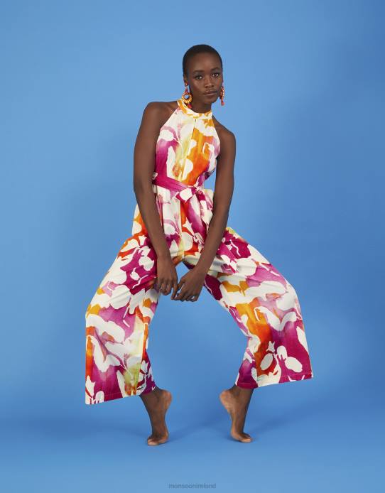 Monsoon Women Elaxi Abstract Print Jumpsuit 2Z2N719 Clothing Pink
