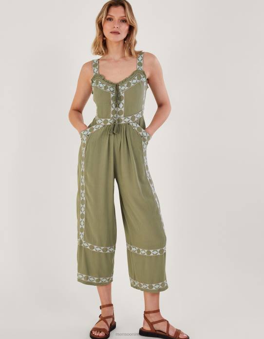 Monsoon Women Embellished Aztec Maxi Jumpsuit 2Z2N773 Clothing Green (Khaki)