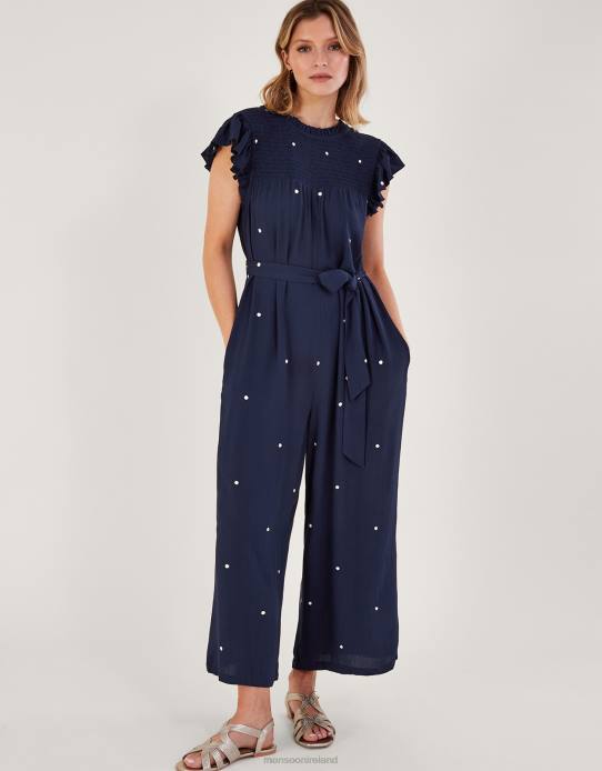 Monsoon Women Embroidered Spot Jumpsuit 2Z2N439 Clothing Blue (Navy)