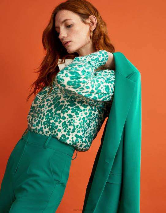 Monsoon Women Animal Print V-Neck Jumper with Recycled Polyester 2Z2N512 Clothing Green
