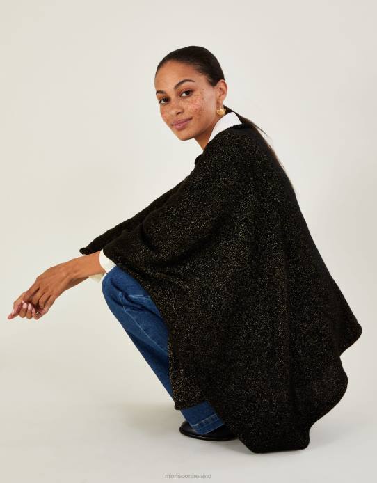 Monsoon Women Metallic Poncho 2Z2N464 Clothing Black