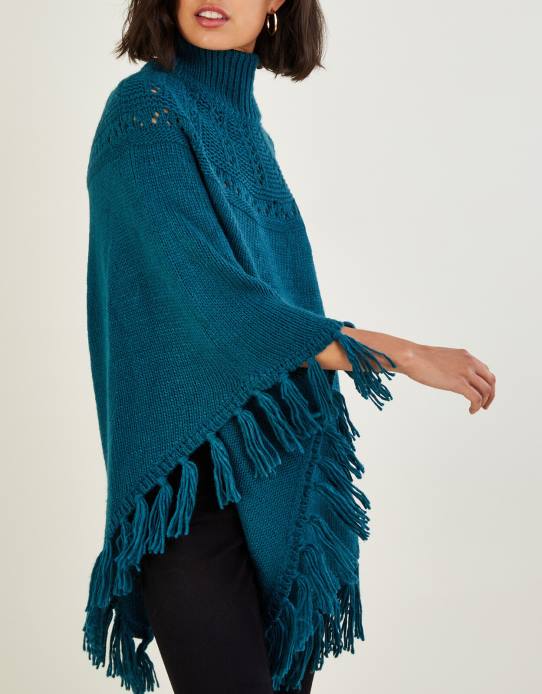 Monsoon Women Pointelle Poncho with Fringe Trim 2Z2N479 Clothing Stylish