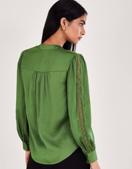 Monsoon Women Annaleigh Lace Insert Shirt 2Z2N161 Clothing Green