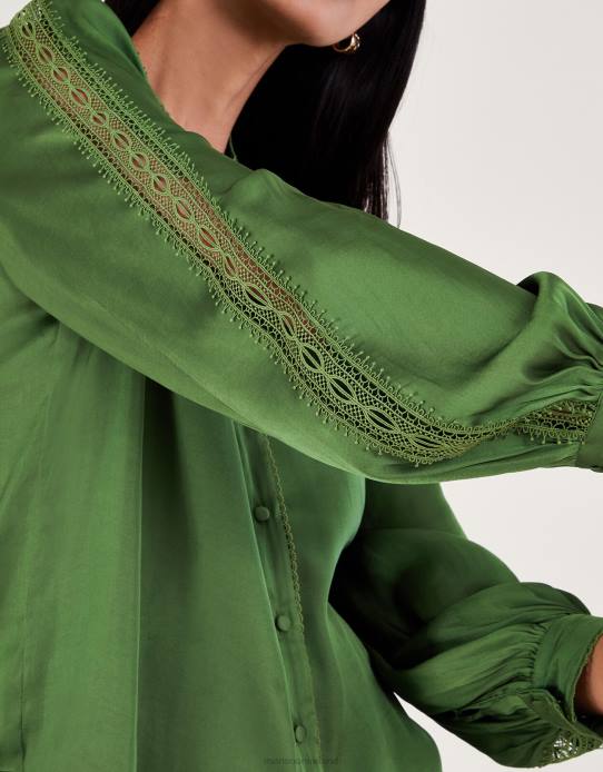 Monsoon Women Annaleigh Lace Insert Shirt 2Z2N161 Clothing Green