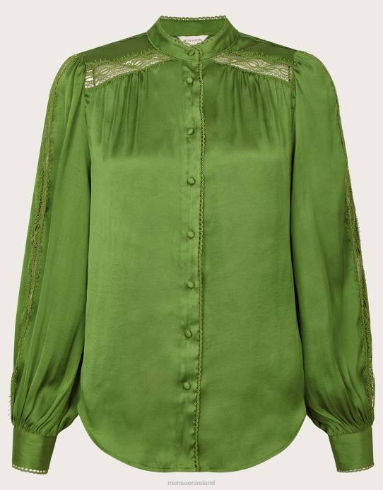 Monsoon Women Annaleigh Lace Insert Shirt 2Z2N161 Clothing Green