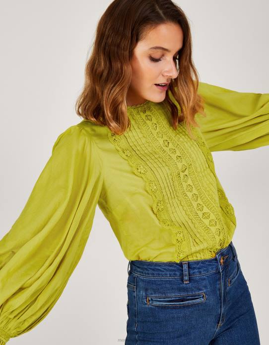 Monsoon Women Arlo Lace Trim Blouse 2Z2N1090 Clothing Yellow (Ochre)