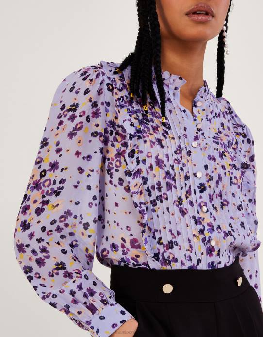 Monsoon Women Blossom Pin Tuck Blouse in Sustainable Viscose 2Z2N893 Clothing Purple (Lilac)