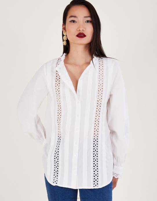 Monsoon Women Broderie Shirt 2Z2N132 Clothing White