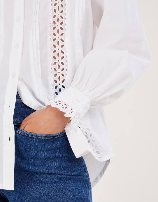 Monsoon Women Broderie Shirt 2Z2N132 Clothing White