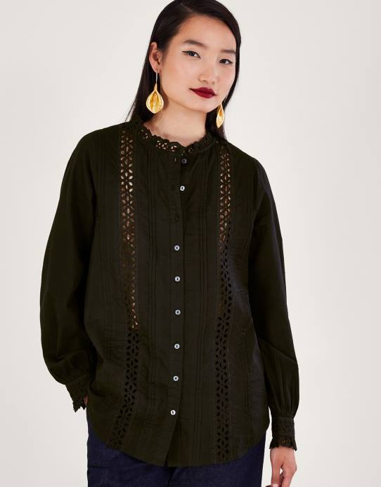 Monsoon Women Broderie Shirt 2Z2N22 Clothing Black