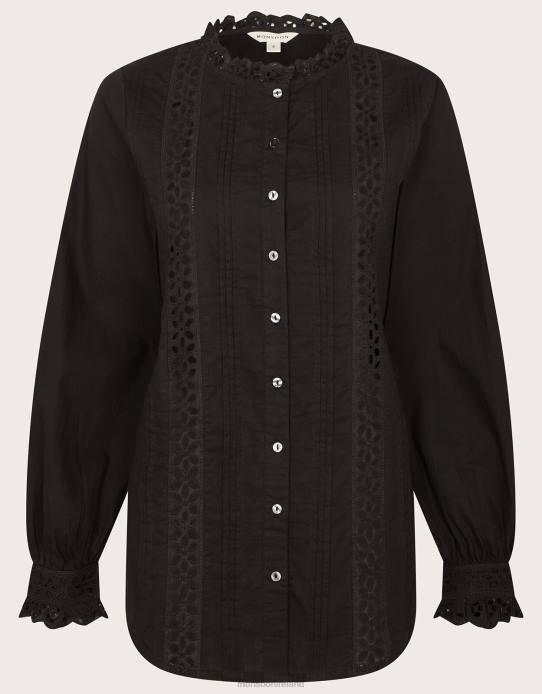 Monsoon Women Broderie Shirt 2Z2N22 Clothing Black