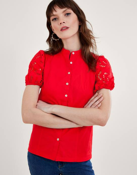 Monsoon Women Clara Cutwork Blouse 2Z2N155 Clothing Red