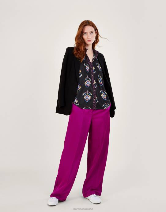 Monsoon Women Contrast Floral Print Jersey Shirt with Recycled Polyester 2Z2N605 Clothing Black